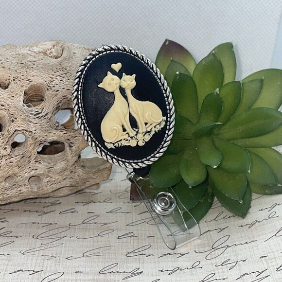 Love Black Cat Kitten Heart Lanyard Rose Retractable Reel ID Card Badge Holder - Picture 2 of 9